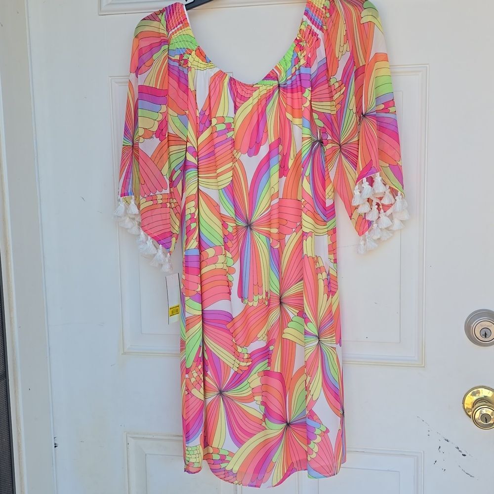 Trina Turk Amaris Dress | Colorful Floral Print with Tassel Sleeves | NWT